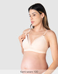 Magnetic Nursing Clip Featured on Ambition T-shirt Wirefree Contour Nursing Bra in Shell