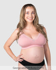 Hotmilk Caress FlexFit Nursing Bra in Petal Pink Busty – detail of cup shape, full coverage wirefree breastfeeding bra