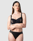 Complete attire: Emily, proud mother of 1, showcasing the Enlighten Balconette maternity, nursing, and breastfeeding bra in 10/382D from Hotmilk Lingerie New Zealand, offering flexiwire support for unmatched comfort and style