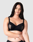 Model Olivia showcasing the allure of Hotmilk Lingerie AU's Enlighten Balconette maternity, nursing, and breastfeeding bra, with its elegant blend of soft slinky microfiber for a comfortable and stylish experience