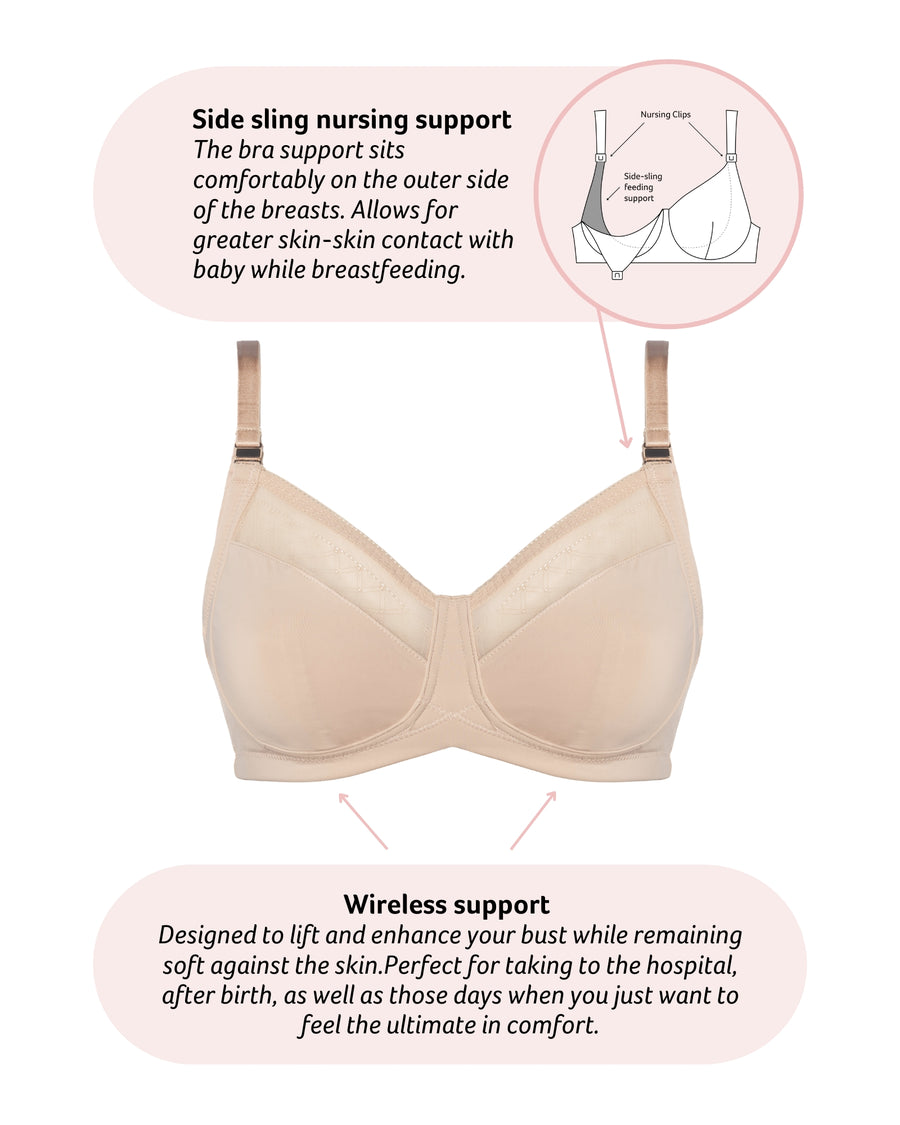 Technical features on Lunar Eclipse Wirefree Nursing Bra in Almond