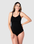 Hotmilk Lingerie's favouriote Camisole, the My Necessity in Black. Kami, an expectant mother of 2, showcases its form-fitting style over her baby bump. Revel in soft, comfortable support for both maternity and postpartum phases, featuring convenient nursing clips for effortless breastfeeding