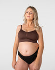 Hotmilk My Necessity 2.0 FlexFit Nursing Bra in Chocolate Busty – close detail of fabric, soft recycled nylon breastfeeding bra