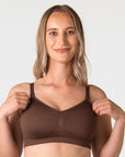 Hotmilk My Necessity 2.0 FlexFit Nursing Bra in Chocolate – lifestyle shot, comfortable breastfeeding bra for pregnancy and postpartum