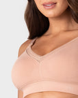 Hotmilk Caress FlexFit Nursing Bra in Cashmere – detail of soft eco-friendly bamboo fabric with adjustable straps, gentle wirefree support for everyday wear