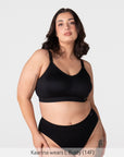Model wearing the Hotmilk My Everyday FlexFit Nursing Bra in Black Busty – full body front view showing moulded cup silhouette and matching briefs