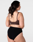 Side back view of My Everyday Busty wirefree breastfeeding bra in Chocolate with fully adjustable straps for fuller bust maternity support