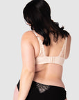 Hotmilk Temptation Full Cup Nursing Bra in Powder – close up of lace, supportive maternity and nursing bra
