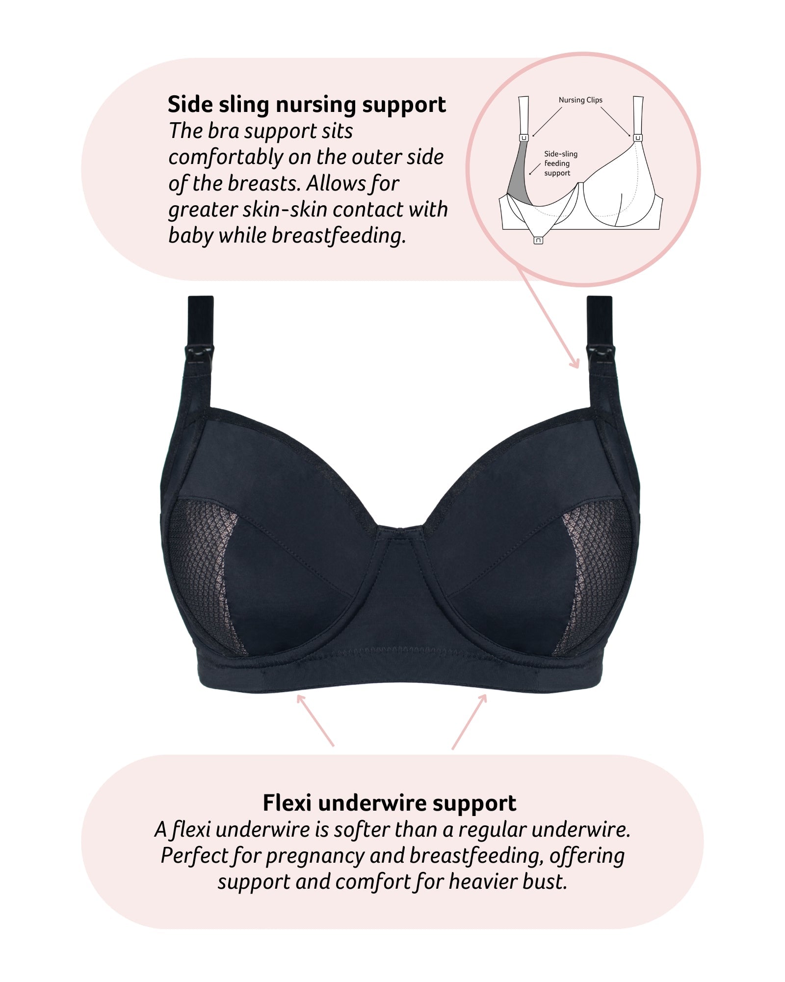 Technical details of Enlighten Nursing Bra with Flexi Underwire in Black