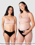 Models wearing Hotmilk My Necessity bra in Ballet Pink, showing front view Regular and Busty version