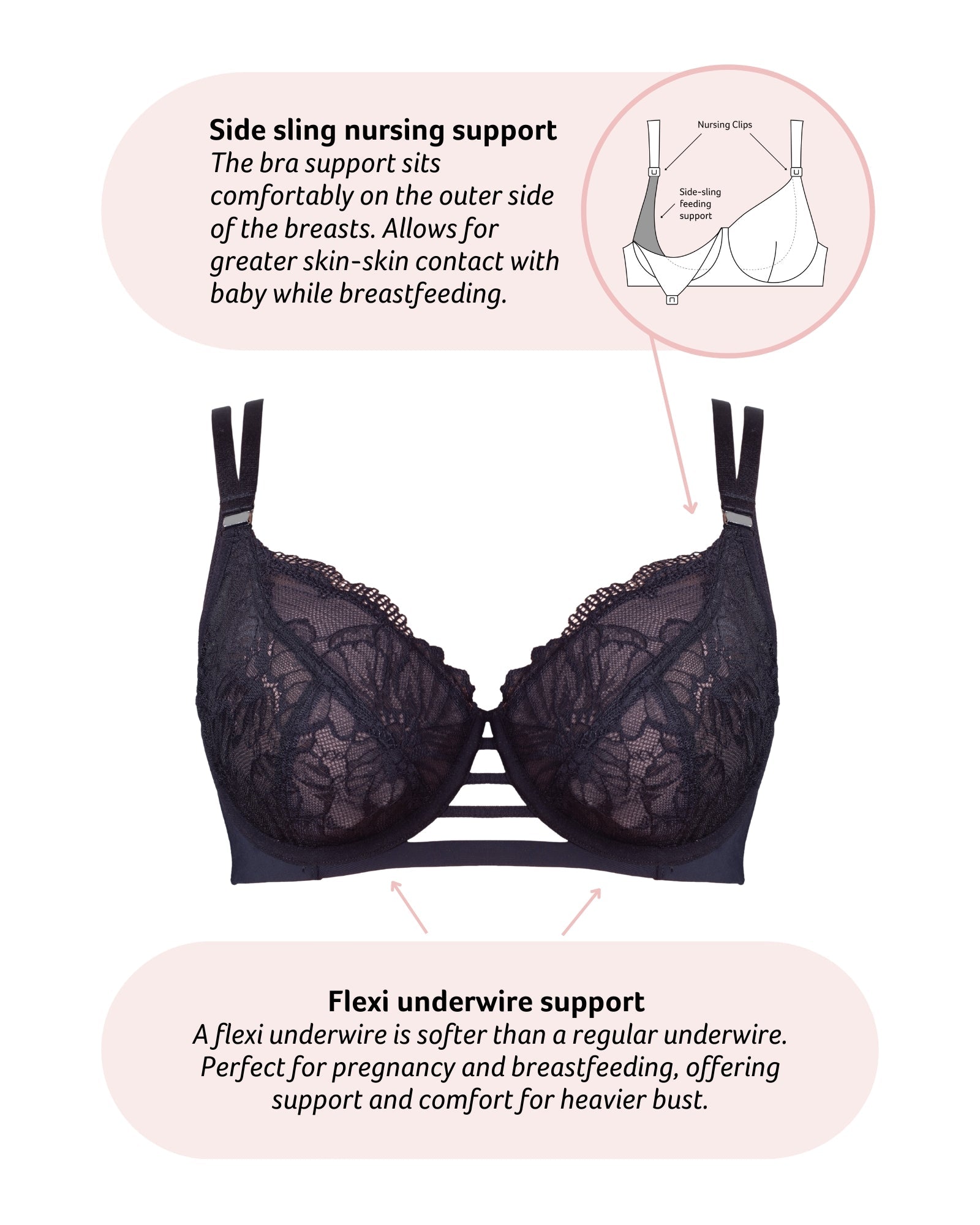 Technical features of True Luxe Lace Nursing Bra - Black