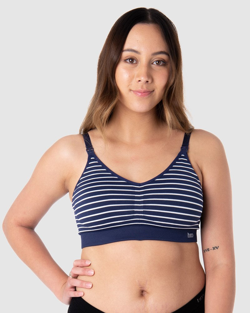 HOTMILK NZ MY NECESSITY NAVY STRIPE MULTIFIT REGULAR MATERNITY NURSING BRA- WIREFREE