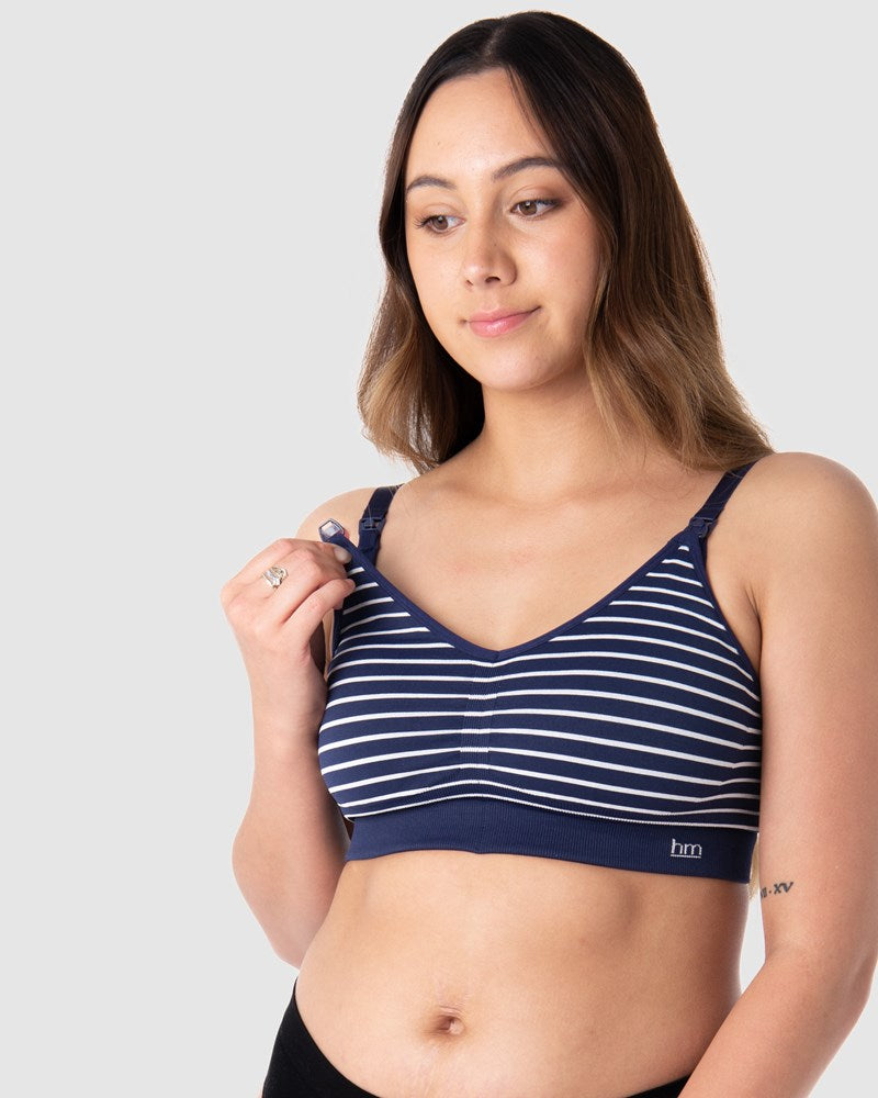 HOTMILK NZ MY NECESSITY NAVY STRIPE MULTIFIT REGULAR MATERNITY NURSING BRA- WIREFREE