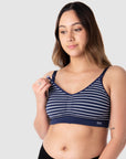 HOTMILK NZ MY NECESSITY NAVY STRIPE MULTIFIT REGULAR MATERNITY NURSING BRA- WIREFREE
