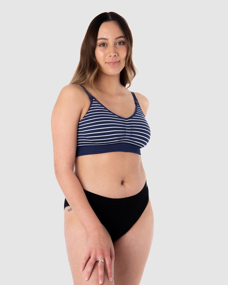 HOTMILK NZ MY NECESSITY NAVY STRIPE MULTIFIT REGULAR MATERNITY NURSING BRA- WIREFREE