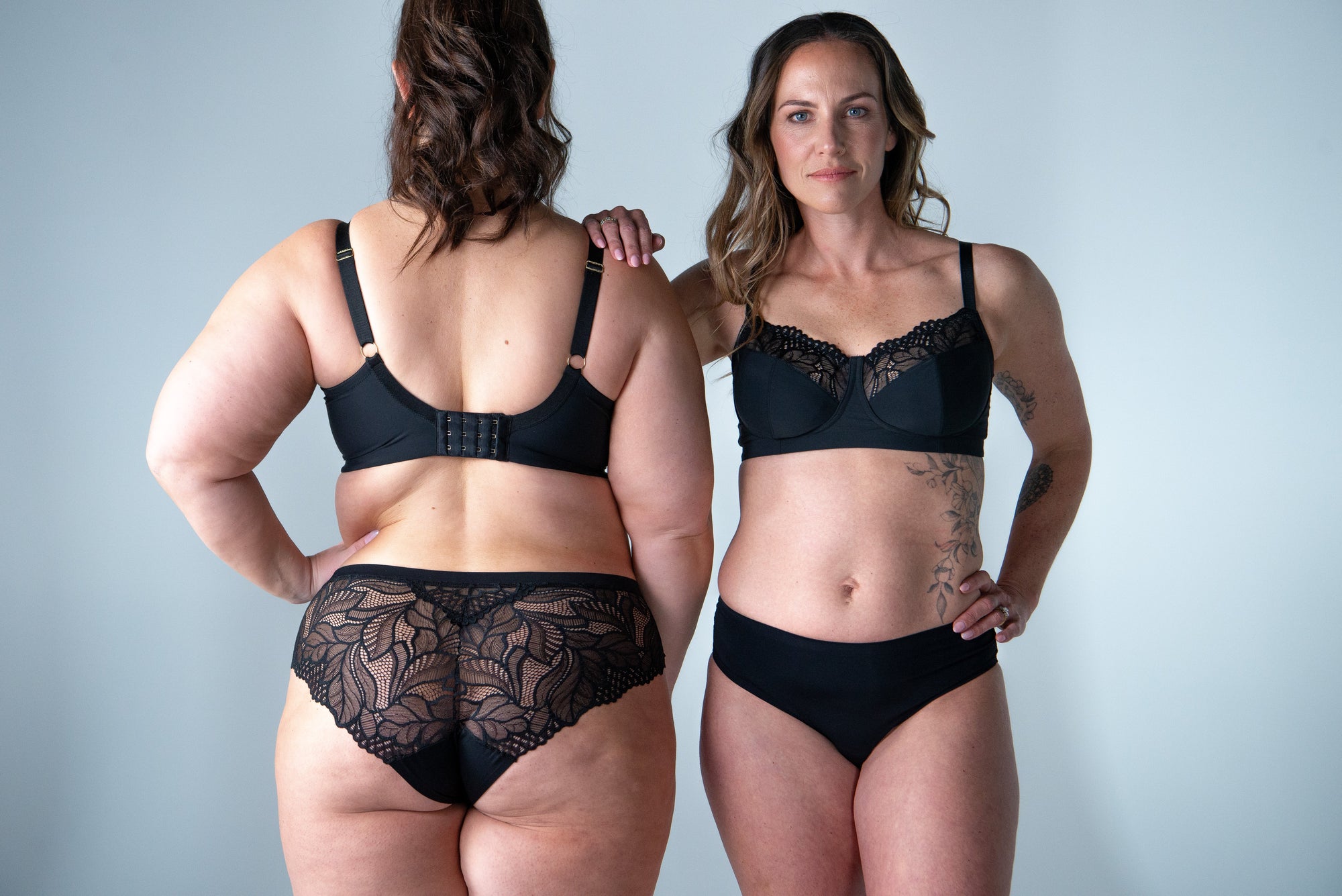 Two women wearing Hotmilk Evolve Luxe bra in Black