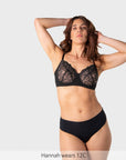 Hotmilk Refined Flexiwire Full Cup Bra in Black – side view, flattering lace bra with flexible underwire support