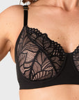 Hotmilk Refined Flexiwire Full Cup Bra in Black – front and back comparison, structured lace bra with smooth finish