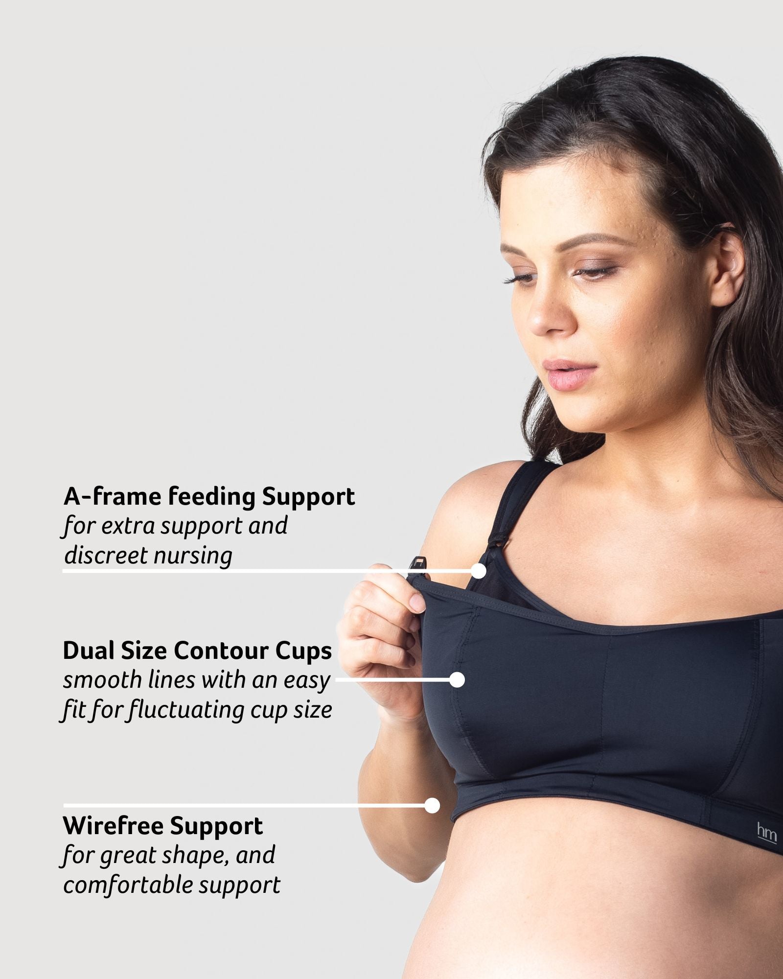 Discover the standout features of the Balance Sports Crop Bra by Hotmilk Lingerie: A-frame nursing support, wire-free underband comfort, and dual-size contour cups for perfect support on a changing body. Experience the expertly designed support by Hotmilk Lingerie NZ, enhancing your active lifestyle with unparalleled comfort and functionality