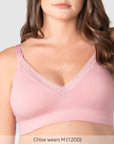 Hotmilk Caress FlexFit Nursing Bra in Petal Pink – three-quarter view, soft maternity nursing bra with gentle support