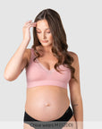 Hotmilk Caress FlexFit Nursing Bra in Petal Pink – front view, eco bamboo wirefree nursing bra for pregnancy and breastfeeding