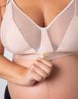 Hotmilk Flawless Full Cup Plunge Nursing Bra in Cashmere – close-up of sheer fabric, elegant maternity nursing bra