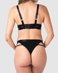 Rear view of Hotmilk Lingerie's Goddess G-string, worn by Kami, an expectant mother of 2. Experience comfort and allure seamlessly combined, showcasing that style never needs to be compromised