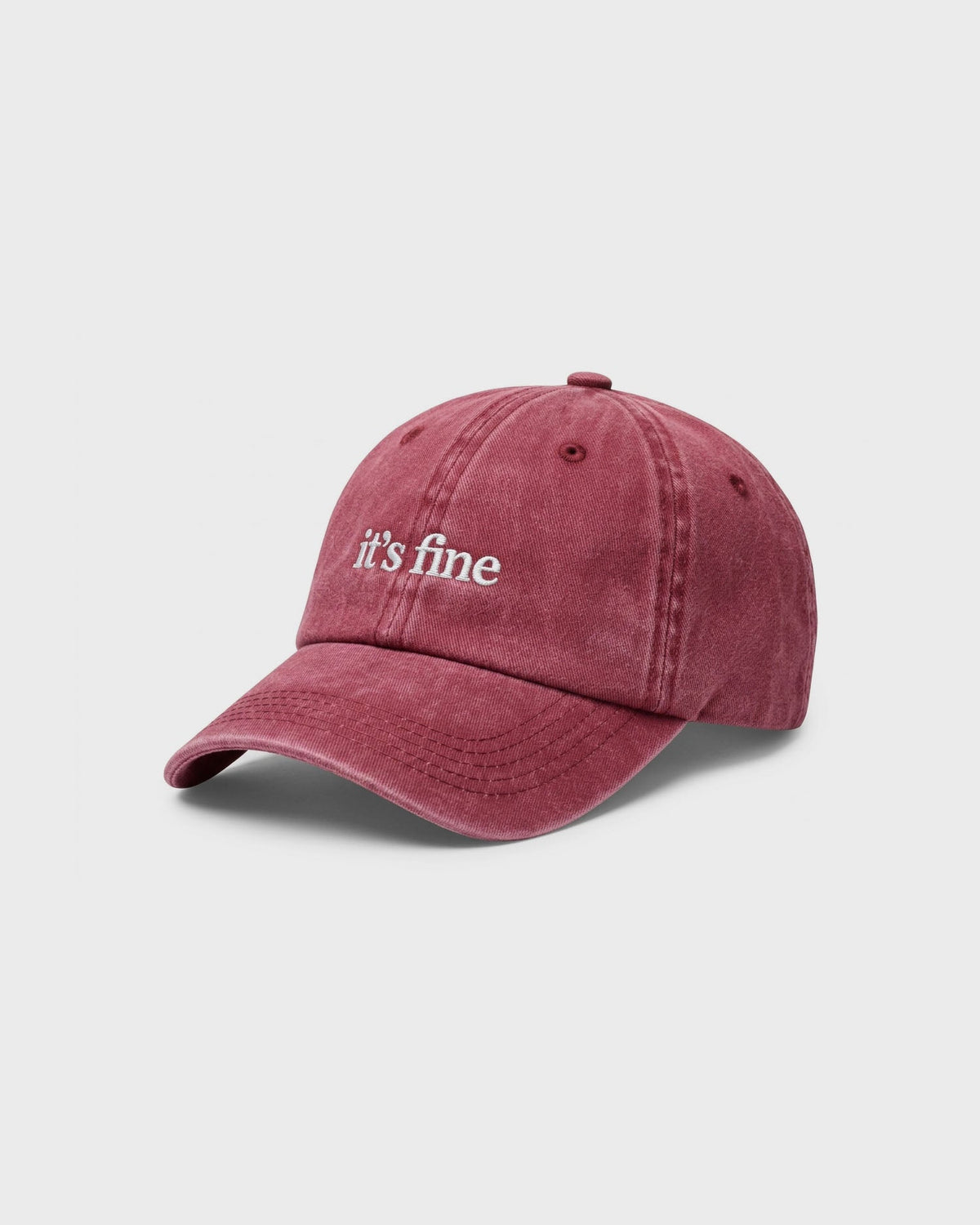 Burgundy washed cotton cap with "it's fine" embroidered in white - Hotmilk Lingerie accessories
