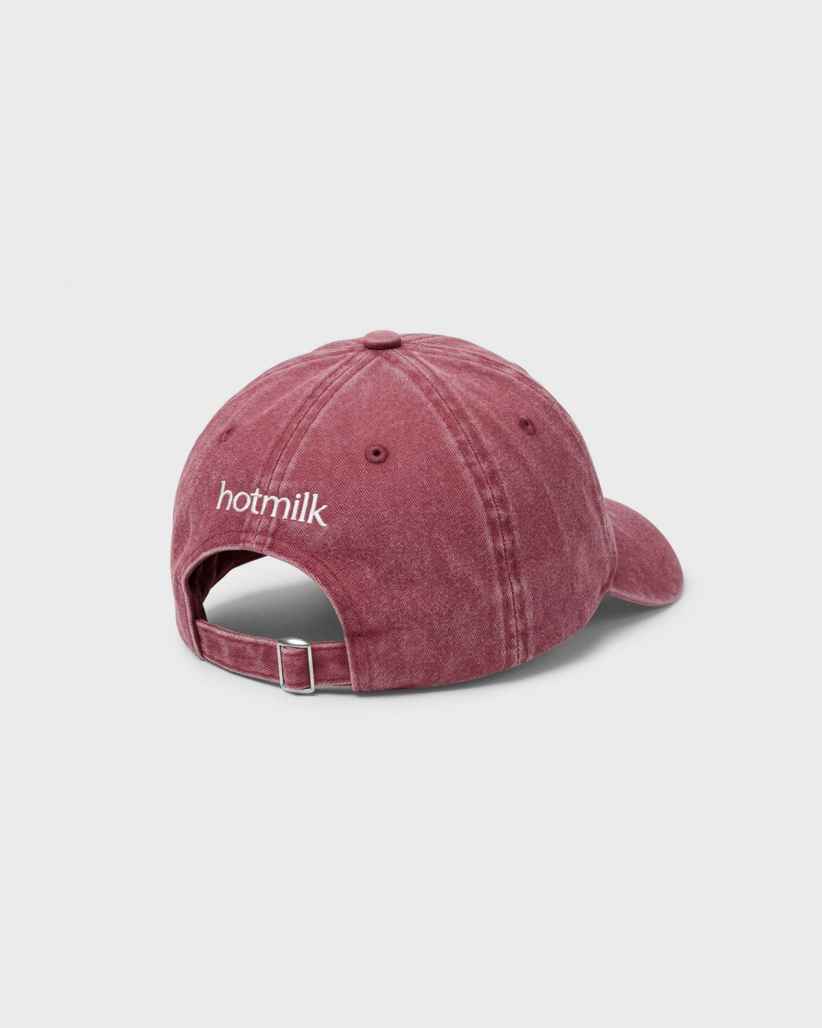 Hotmilk Lingerie burgundy washed dad cap - back view with embroidered hotmilk logo