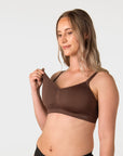 Hotmilk My Necessity 2.0 FlexFit Nursing Bra in Chocolate – close detail of fabric, soft recycled nylon maternity nursing bra