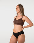 Hotmilk My Necessity 2.0 FlexFit Nursing Bra in Chocolate – three-quarter view, seamless wirefree nursing bra for everyday wear
