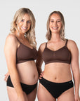Hotmilk My Necessity 2.0 FlexFit Nursing Bra in Chocolate – styled worn, wirefree nursing bra for hospital and everyday use
