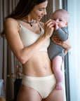 Hotmilk My Necessity Seamless Bikini Brief in Black and Frappe – worn view, soft stretch pregnancy underwear 2-pack