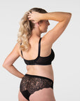 Hotmilk Show Off Full Cup Nursing Bra in Black – lifestyle shot, comfortable nursing bra for pregnancy and postpartum