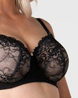 Hotmilk Temptation Full Cup Nursing Bra in Black – worn styled, lace nursing bra for pregnancy and postpartum