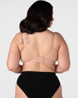 Hotmilk Caress FlexFit Nursing Bra in Cashmere Busty – back view showing 6-hook closure and smoothing side wings, medium support wirefree nursing bra for larger busts