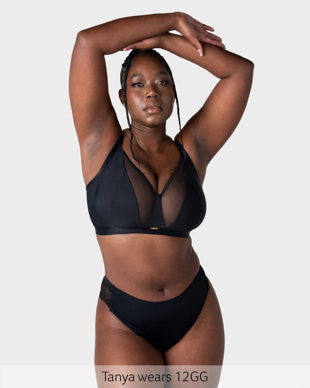 Hotmilk Flawless Full Cup Plunge Nursing Bra in Black – front view, wirefree plunge nursing bra for fuller busts
