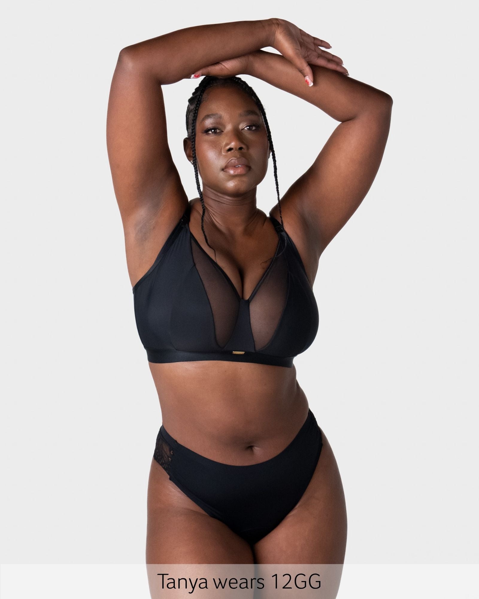 Hotmilk Flawless Full Cup Plunge Nursing Bra in Black – front view, wirefree plunge nursing bra for fuller busts