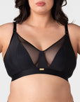 Hotmilk Flawless Full Cup Plunge Nursing Bra in Black – styled worn, elegant breastfeeding bra with plunge neckline