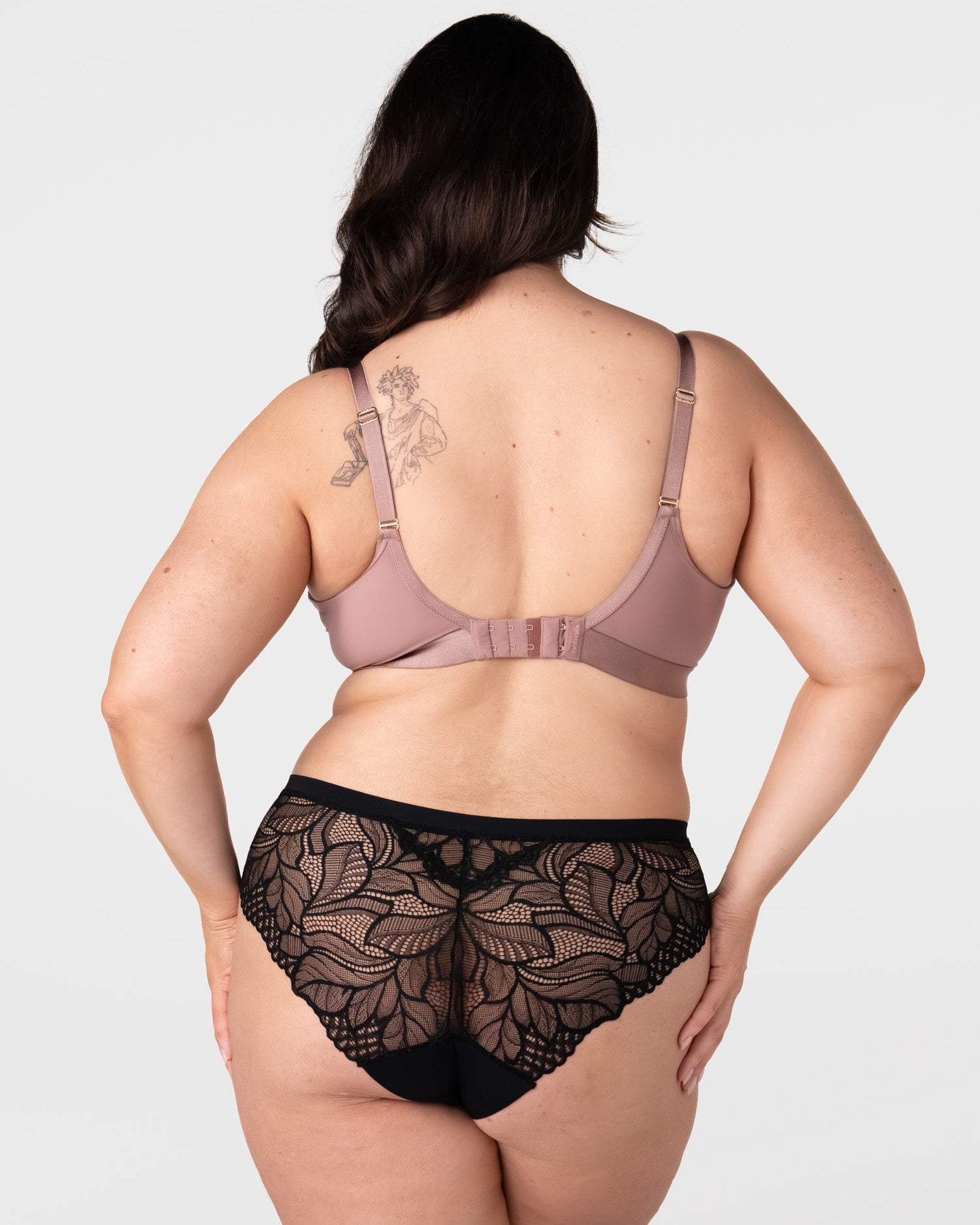 Back view of Hotmilk Flawless nursing bra in Rose Dust showing 6-hook closure and double-layer back support for maternity