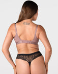 Rear view of Hotmilk Flawless breastfeeding bra in Rose Dust with adjustable straps and extended hook closure, wirefree maternity support