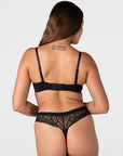 Back view of the Forever New black nursing bra showing 6 hook and eye closure and adjustable Hotmilk branded straps