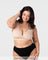 Model smiling wearing the Hotmilk My Comfort Nursing Bra in Oat with black Hotmilk briefs – full body front view showing wirefree silhouette and everyday relaxed fit