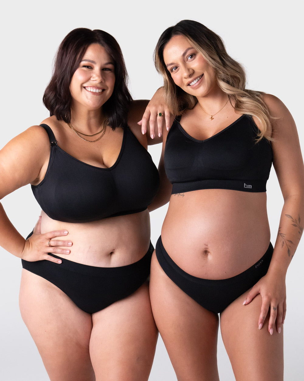 Hotmilk My Everyday FlexFit Nursing Bra in Black Busty – styled worn, comfortable breastfeeding bra pregnancy to postpartum