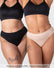 lose-up front view of two models wearing the Hotmilk My Necessity Seamless Bikini Briefs in Black and Frappe with the My Everyday Nursing Bra in Black – showing Hotmilk branded waistband and smooth bamboo blend fabric. Kaarina wears XL/XXL, Hunter wears S/M