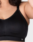Close-up detail shot of the Hotmilk My Everyday FlexFit Nursing Bra in Black Busty – highlighting cup construction and strap hardware
