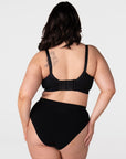 Rear view of model wearing the Hotmilk My Everyday FlexFit Nursing Bra in Black Busty – showing 6-hook wide back closure and fully adjustable straps