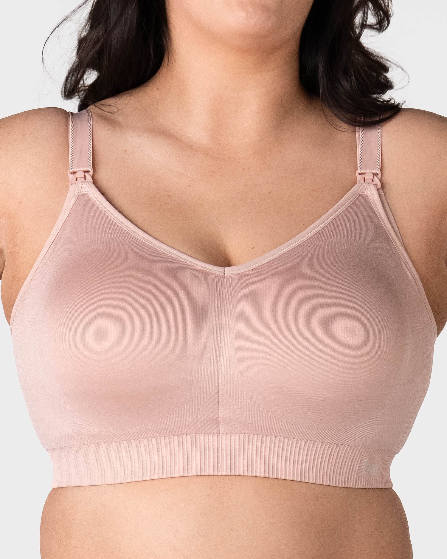 Hotmilk My Everyday FlexFit Nursing Bra in Dusky Pink – three-quarter view showing full coverage moulded cups and adjustable straps