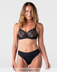 Hotmilk Refined Flexiwire Full Cup Bra in Black – detail of lace fabric, supportive full cup bra for everyday wear