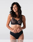 Hotmilk Refined Flexiwire Full Cup Bra in Black – close-up of lace detail, premium underwired bra for women